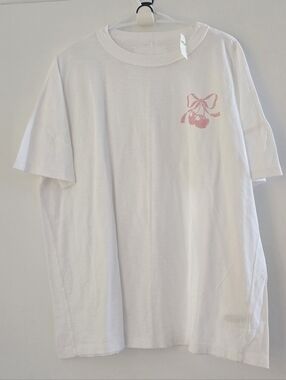 aerie White Oversized Tee with Pink Cherry and Bow Graphic